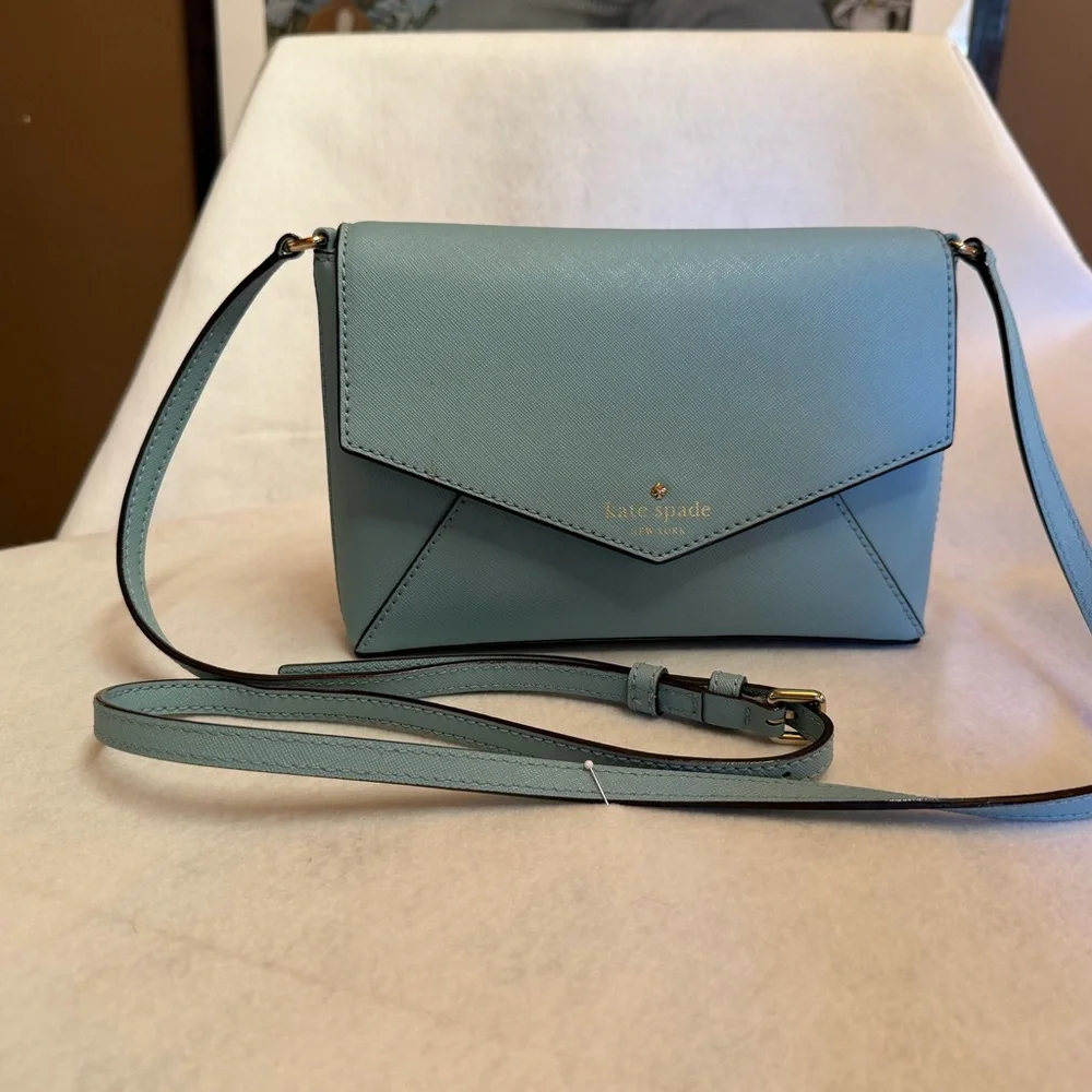 kate spade Cedar Street Monday light blue Saffiano Crossbody Envelope Bag - Picture 1 of 6